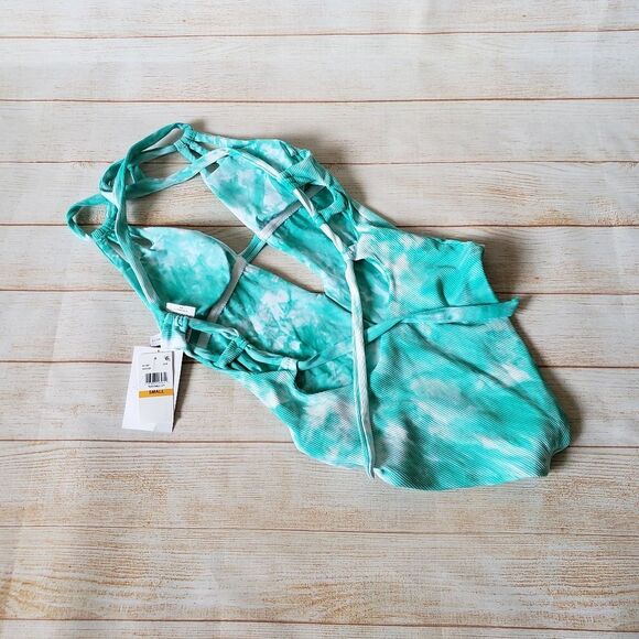 Becca Ribbed Tie Dye Plunging Neckline Cutout One-Piece Swimsuit Vibrant Small - Picture 7 of 13